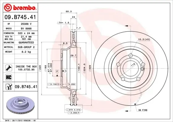 Hit sprzedaży Tarcza hamulcowa BREMBO 09.B745.41 2194230012