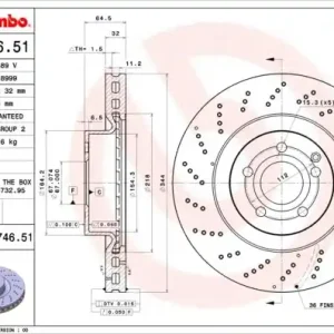 Tarcza hamulcowa BREMBO 09.B746.51 2044211112 Darmowy zwrot