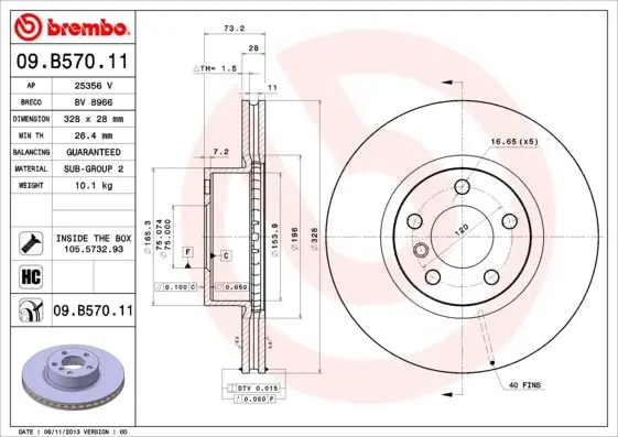 Okazja Tarcza hamulcowa BREMBO 09.B570.11 34106787490