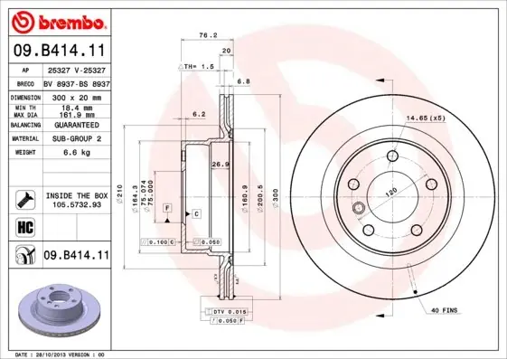 Najlepsza cena Tarcza hamulcowa BREMBO 09.B414.11 34216778051