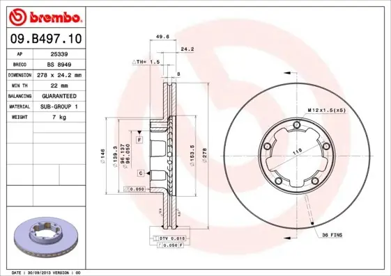 Tarcza hamulcowa BREMBO 09.B497.10 402069X200 Wyprzedaż