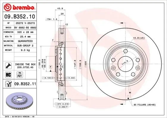Tarcza hamulcowa BREMBO 09.B352.11 402060003R Dodaj do koszyka