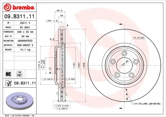Tarcza hamulcowa BREMBO 09.B311.11 C2C25336 Taniej