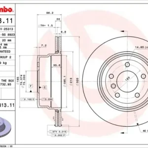 Tarcza hamulcowa BREMBO 09.B313.11 34216763345 Taniej