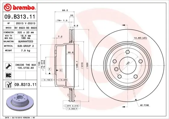 Tarcza hamulcowa BREMBO 09.B313.11 34216763345 Taniej