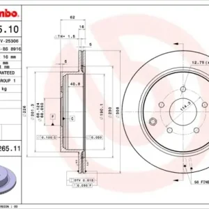 Tarcza hamulcowa BREMBO 09.B265.11 43206CA000 Nie przegap