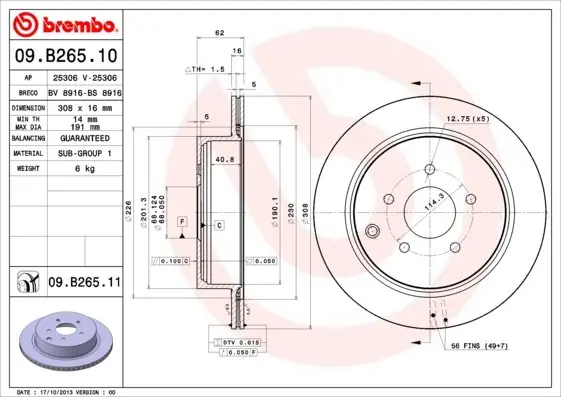Tarcza hamulcowa BREMBO 09.B265.11 43206CA000 Nie przegap