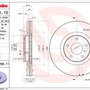 Tarcza hamulcowa BREMBO 09.B266.11 40206CA010 Ekspresowa dostawa