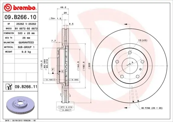 Tarcza hamulcowa BREMBO 09.B266.11 40206CA010 Ekspresowa dostawa