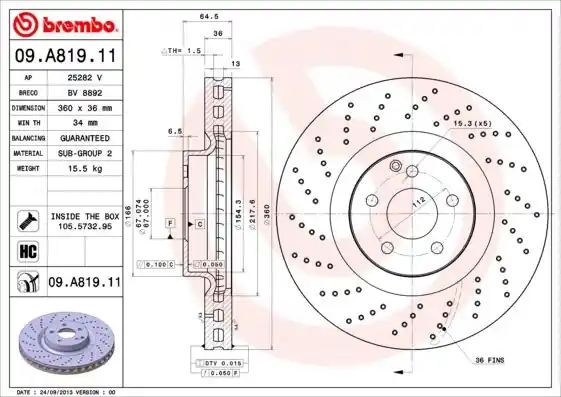 Tarcza hamulcowa BREMBO 09.A819.11 2304210712 Darmowy zwrot