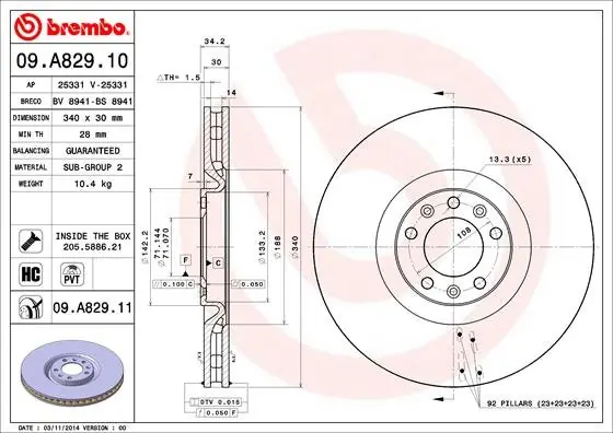Tarcza hamulcowa BREMBO 09.A829.11 4249F9 Darmowy zwrot