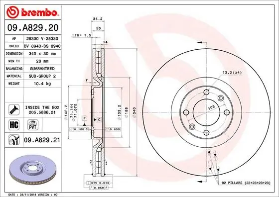 Dostępne od ręki Tarcza hamulcowa BREMBO 09.A829.21 4249F6