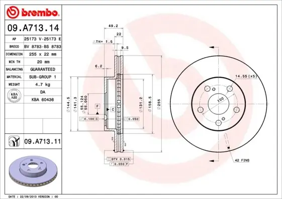 Tarcza hamulcowa BREMBO 09.A713.11 4351247030 Oferta