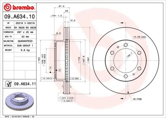 Oferta czasowa Tarcza hamulcowa BREMBO 09.A634.11 435120K060