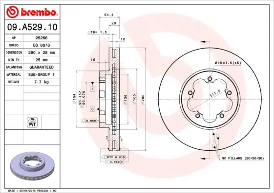 Tarcza hamulcowa BREMBO 09.A529.10 1371394 Hit sprzedaży