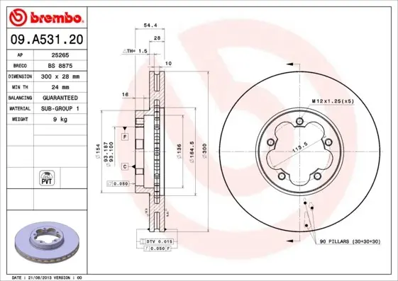 Zamów dziś Tarcza hamulcowa BREMBO 09.A531.20 1543340