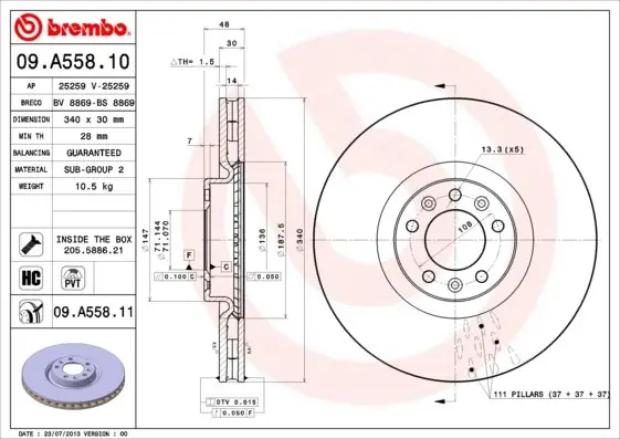 Tarcza hamulcowa BREMBO 09.A558.11 424988 Ekspresowa dostawa