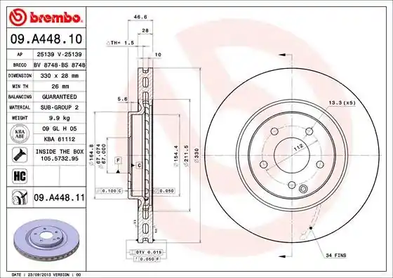 Dostępne od ręki Tarcza hamulcowa BREMBO 09.A448.11 2034210412