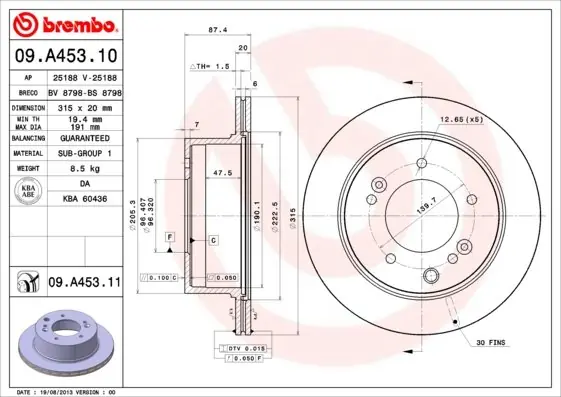 Tarcza hamulcowa BREMBO 09.A453.11 584113E300 Najlepsza cena