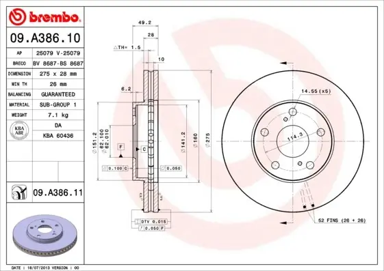 Tarcza hamulcowa BREMBO 09.A386.11 4351233040 Kup teraz