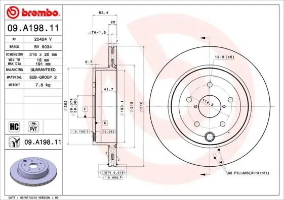 Tarcza hamulcowa BREMBO 09.A198.11 26700FG010 Oferta czasowa