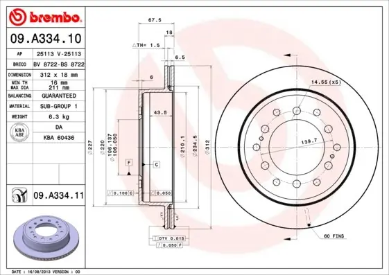 Ekspresowa dostawa Tarcza hamulcowa BREMBO 09.A334.11 4243160200