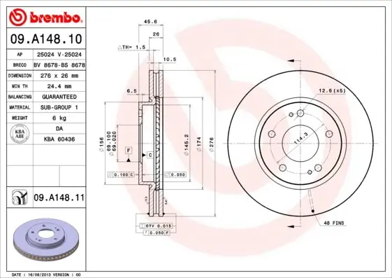 Tarcza hamulcowa BREMBO 09.A148.11 MR510966 Do wyczerpania zapasów