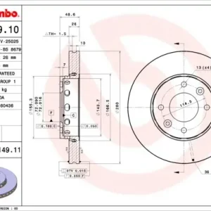 Wysoka jakość Tarcza hamulcowa BREMBO 09.A149.11 0K2FA33251