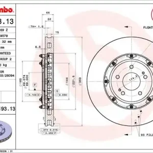 Tarcza hamulcowa BREMBO 09.A193.13 4615A023 Kup teraz