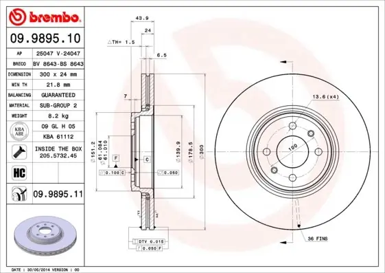 Tarcza hamulcowa BREMBO 09.9895.11 7701207897 Zniżka