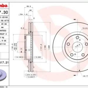 Tarcza hamulcowa BREMBO 09.9817.31 4351205080 Łatwy zwrot