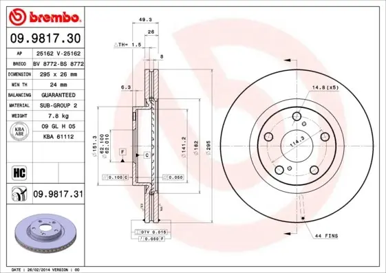 Tarcza hamulcowa BREMBO 09.9817.31 4351205080 Łatwy zwrot