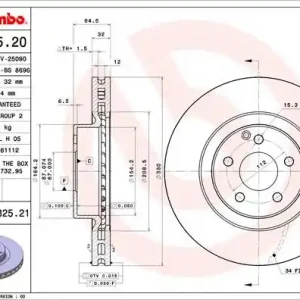 Tarcza hamulcowa BREMBO 09.9825.21 2114211012 Oferta