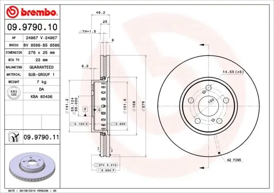 Tarcza hamulcowa BREMBO 09.9790.11 4351205060 Hit cenowy