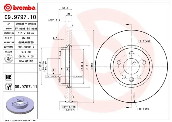 Najlepsza cena Tarcza hamulcowa BREMBO 09.9797.11 7M3615301