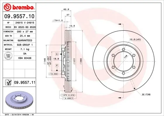 Tani Tarcza hamulcowa BREMBO 09.9557.11 51712H1000