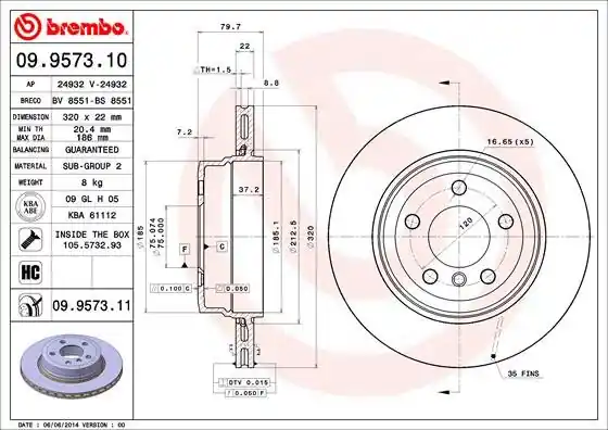 Darmowa dostawa Tarcza hamulcowa BREMBO 09.9573.11 34213332217
