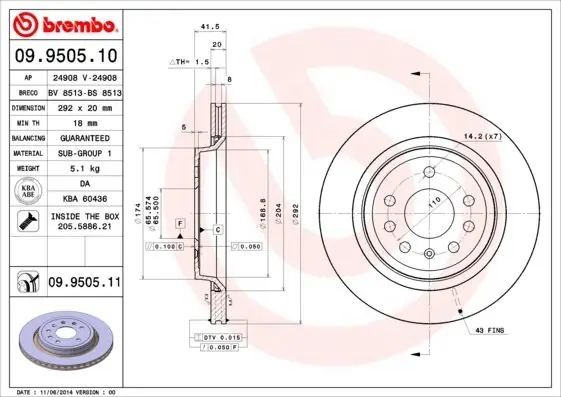 Tarcza hamulcowa BREMBO 09.9505.11 0569114 Nie przegap