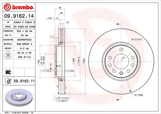 Dodaj do koszyka Tarcza hamulcowa BREMBO 09.9162.11 0569004