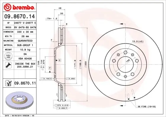 Tarcza hamulcowa BREMBO 09.8670.11 4246E0 Do wyczerpania zapasów