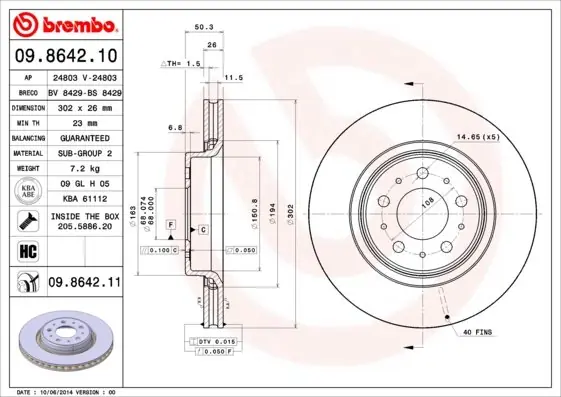 Tarcza hamulcowa BREMBO 09.8642.11 272276 Wyjątkowa oferta