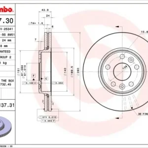 Zamów teraz Tarcza hamulcowa BREMBO 09.8137.31 7701208848