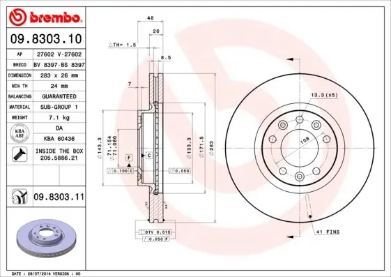 Tarcza hamulcowa BREMBO 09.8303.11 4246V4 Darmowa dostawa