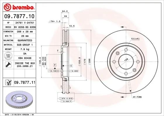 Obniżka ceny Tarcza hamulcowa BREMBO 09.7877.11 4246W3