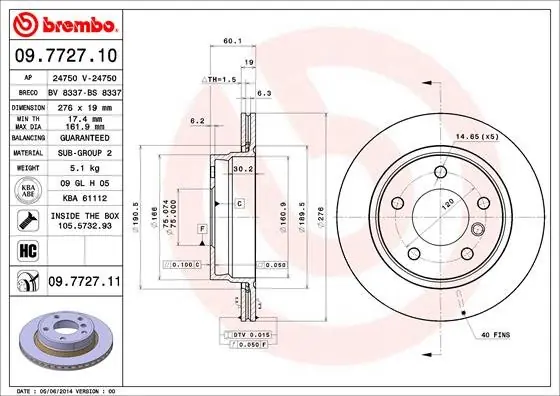 Zamów teraz Tarcza hamulcowa BREMBO 09.7727.11 34211165211