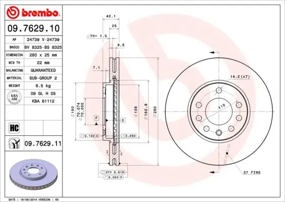 Ostatnie sztuki Tarcza hamulcowa BREMBO 09.7629.11 0569060
