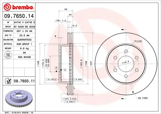 Tarcza hamulcowa BREMBO 09.7650.11 52009208 Hit cenowy