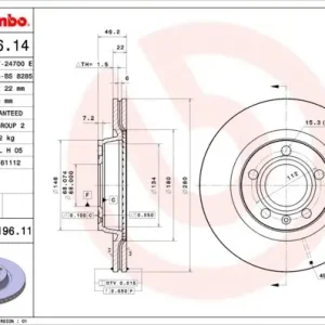 Tylko dziś Tarcza hamulcowa BREMBO 09.7196.11 8E0615301B
