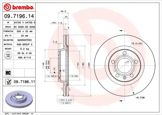 Tylko dziś Tarcza hamulcowa BREMBO 09.7196.11 8E0615301B