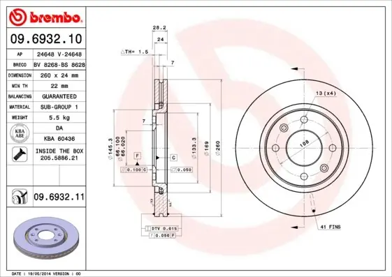 Okazja Tarcza hamulcowa BREMBO 09.6932.11 4246L9